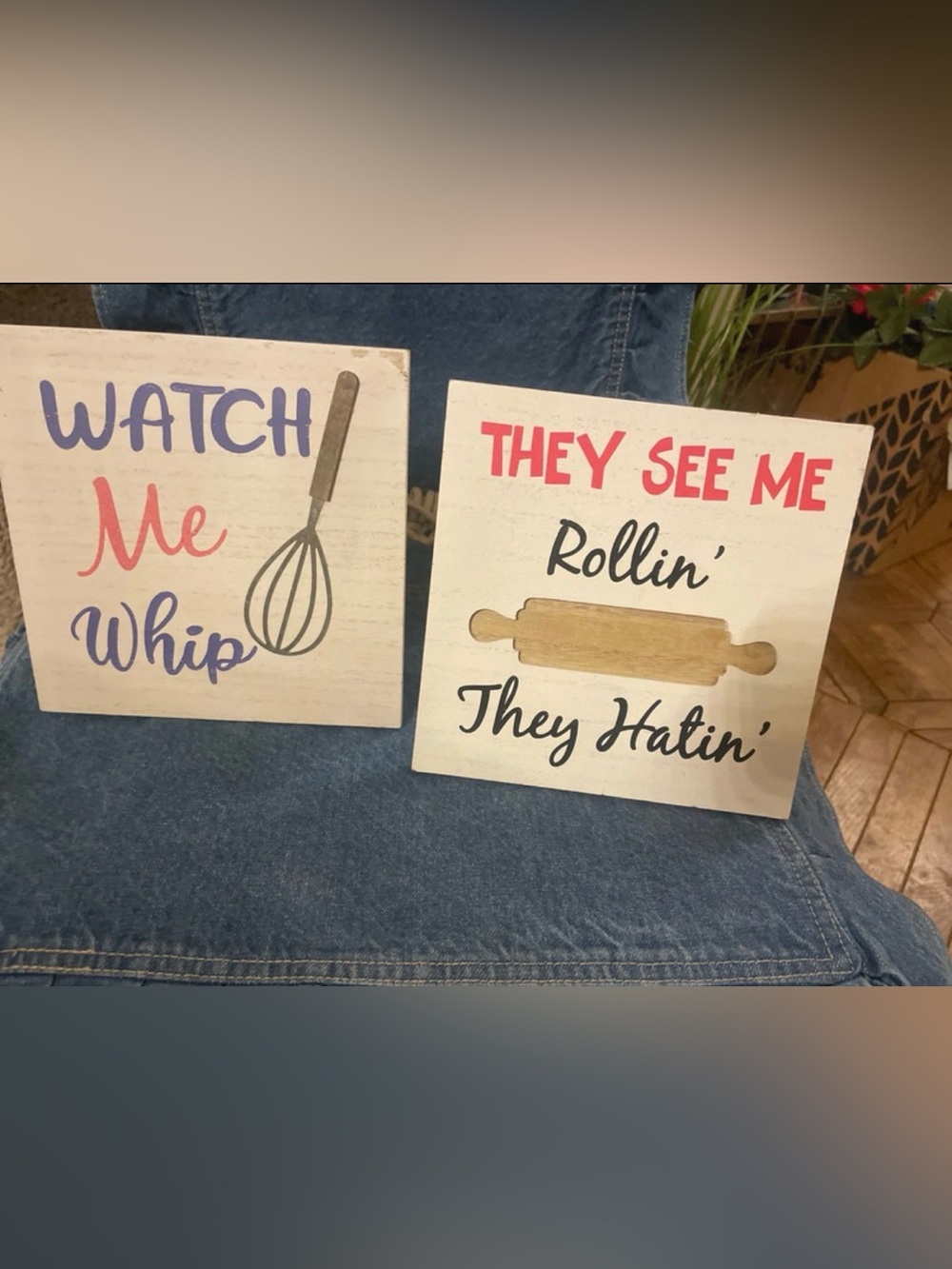 2 funny Kitchen Signs - White and Brown Decorative Plaque